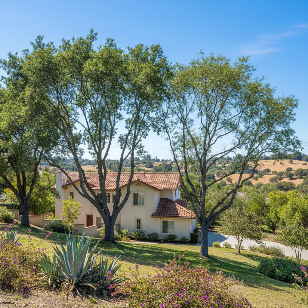 Completed tree trimming work at a residential property in Irvine, CA