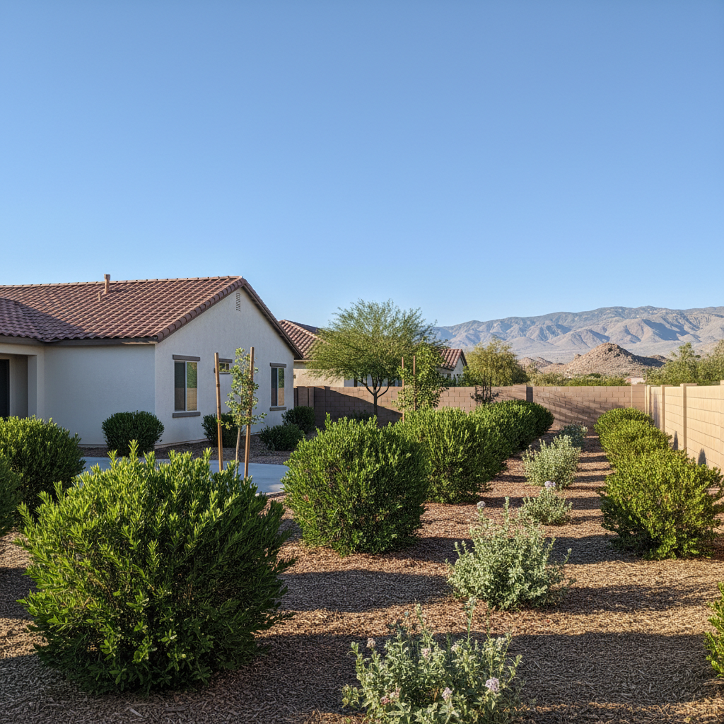 Completed shrub & bush trimming work at a residential property in Desert Hot Springs, CA