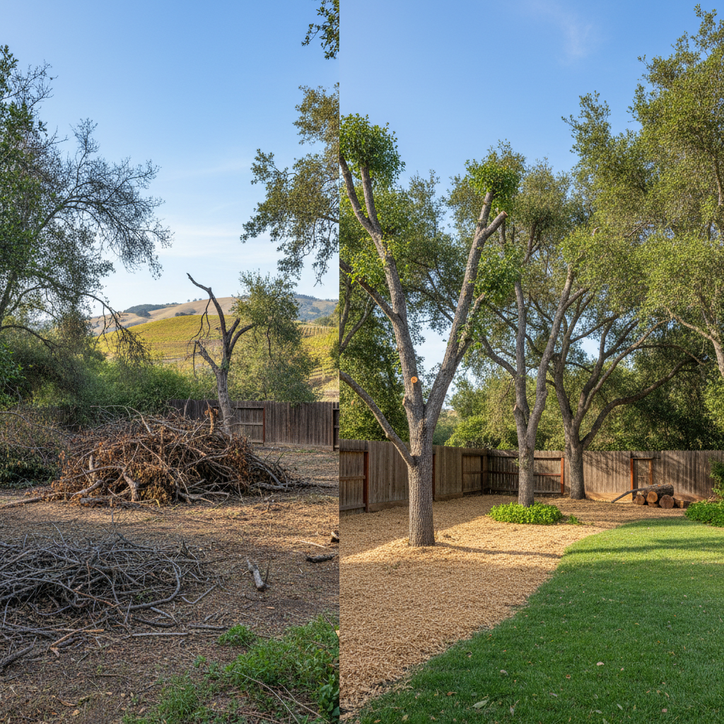 Completed tree trimming work at a residential property in Napa, CA