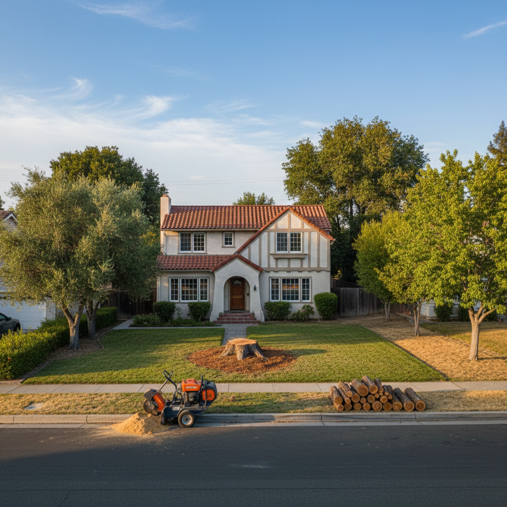 Completed emergency tree removal work at a residential property in Davis, CA