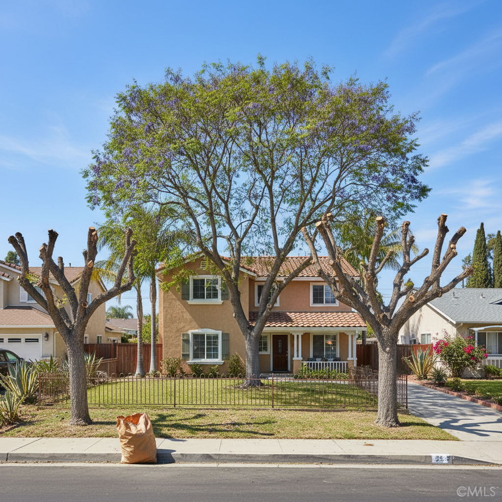 Completed tree trimming work at a residential property in Inglewood, CA
