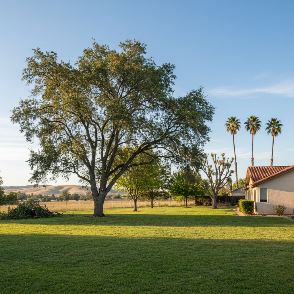 Completed tree pruning work at a residential property in Atwater, CA