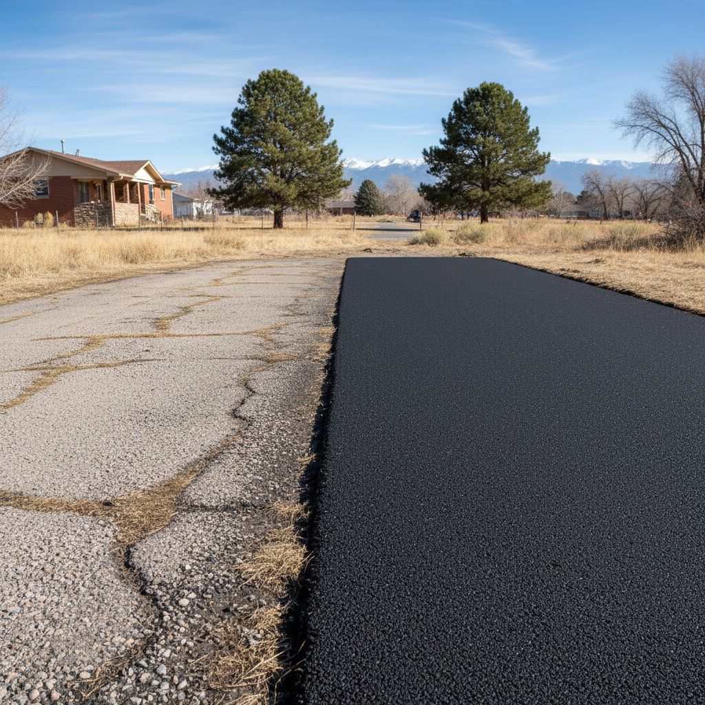 Completed asphalt paving work at a residential property in Denver, CO
