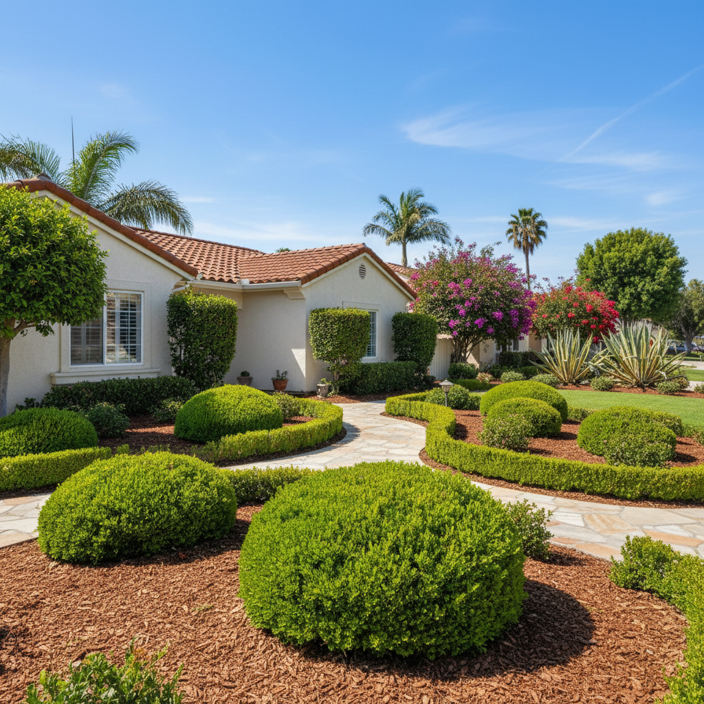 Completed shrub & bush trimming work at a residential property in National City, CA