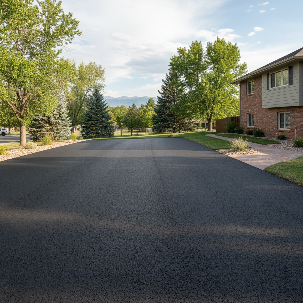 Completed parking lot paving work at a residential property in Denver, CO
