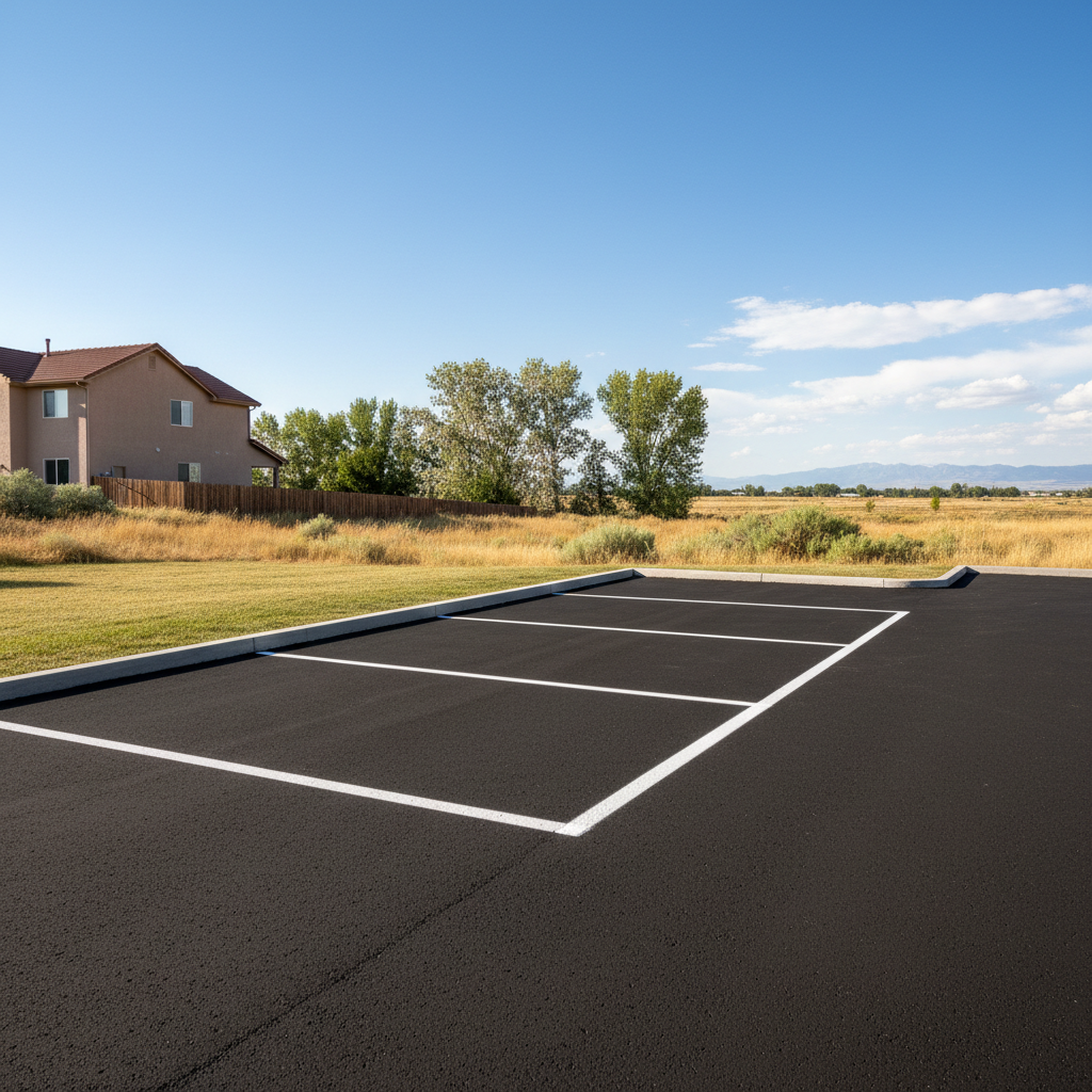 Completed asphalt striping work at a residential property in Brighton, CO