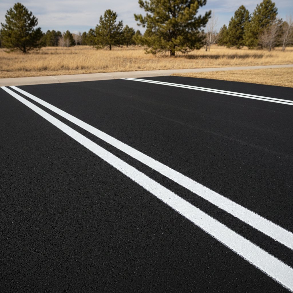 Completed asphalt striping work at a residential property in Aurora, CO