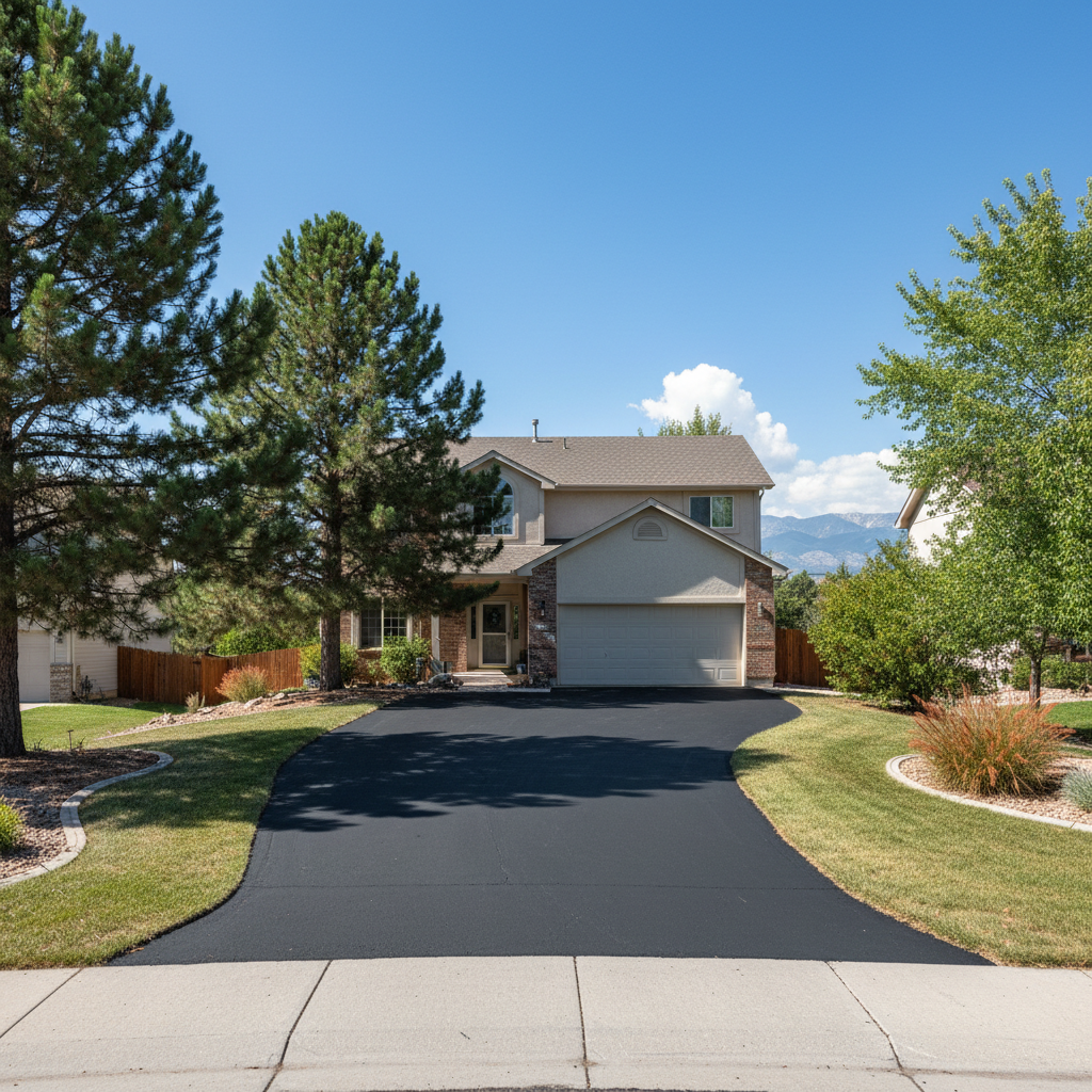 Completed asphalt sealcoating work at a residential property in Aurora, CO