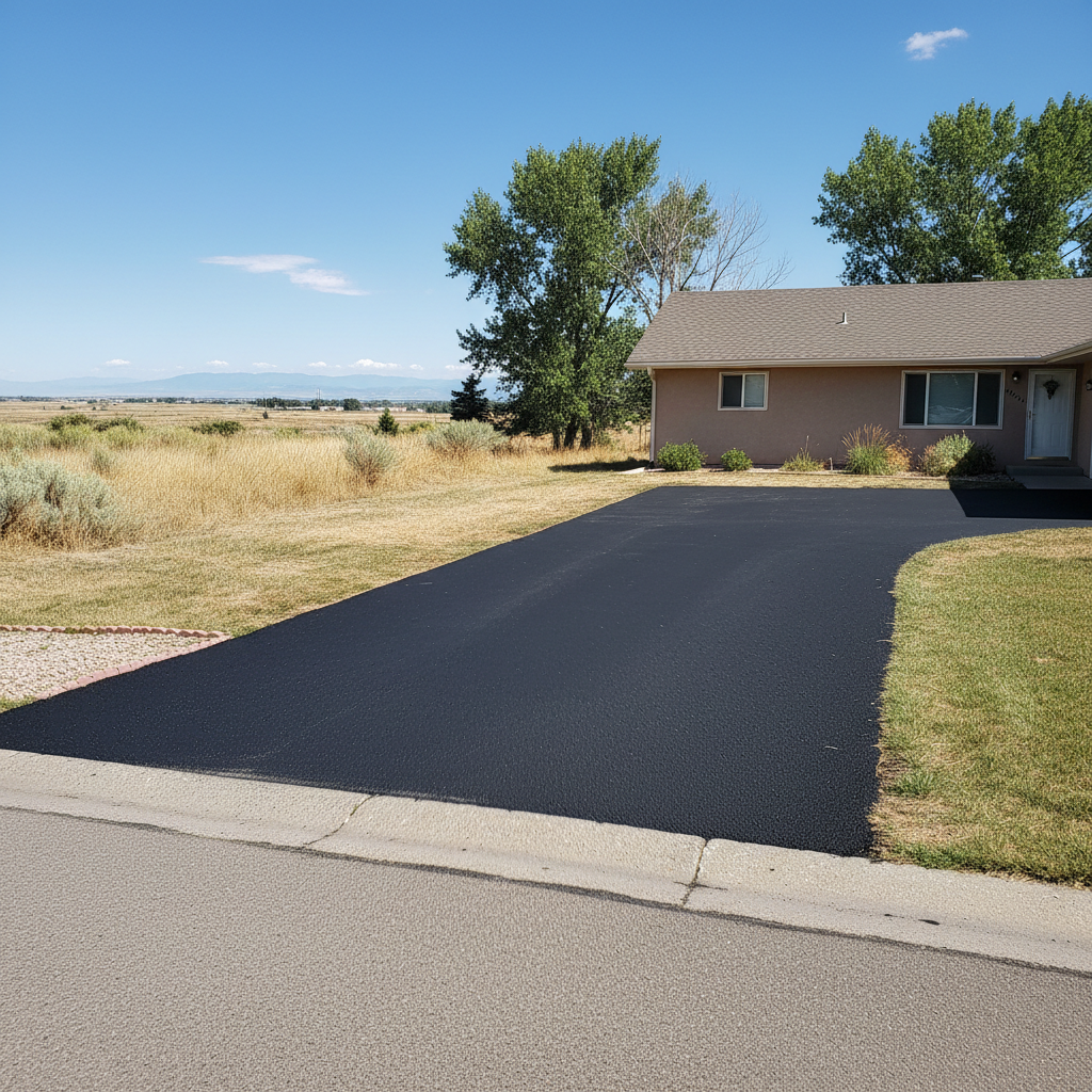 Completed asphalt patching work at a residential property in Brighton, CO