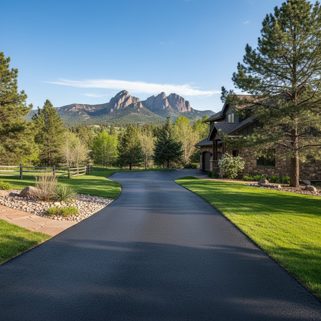 Completed asphalt sealcoating work at a residential property in Boulder, CO