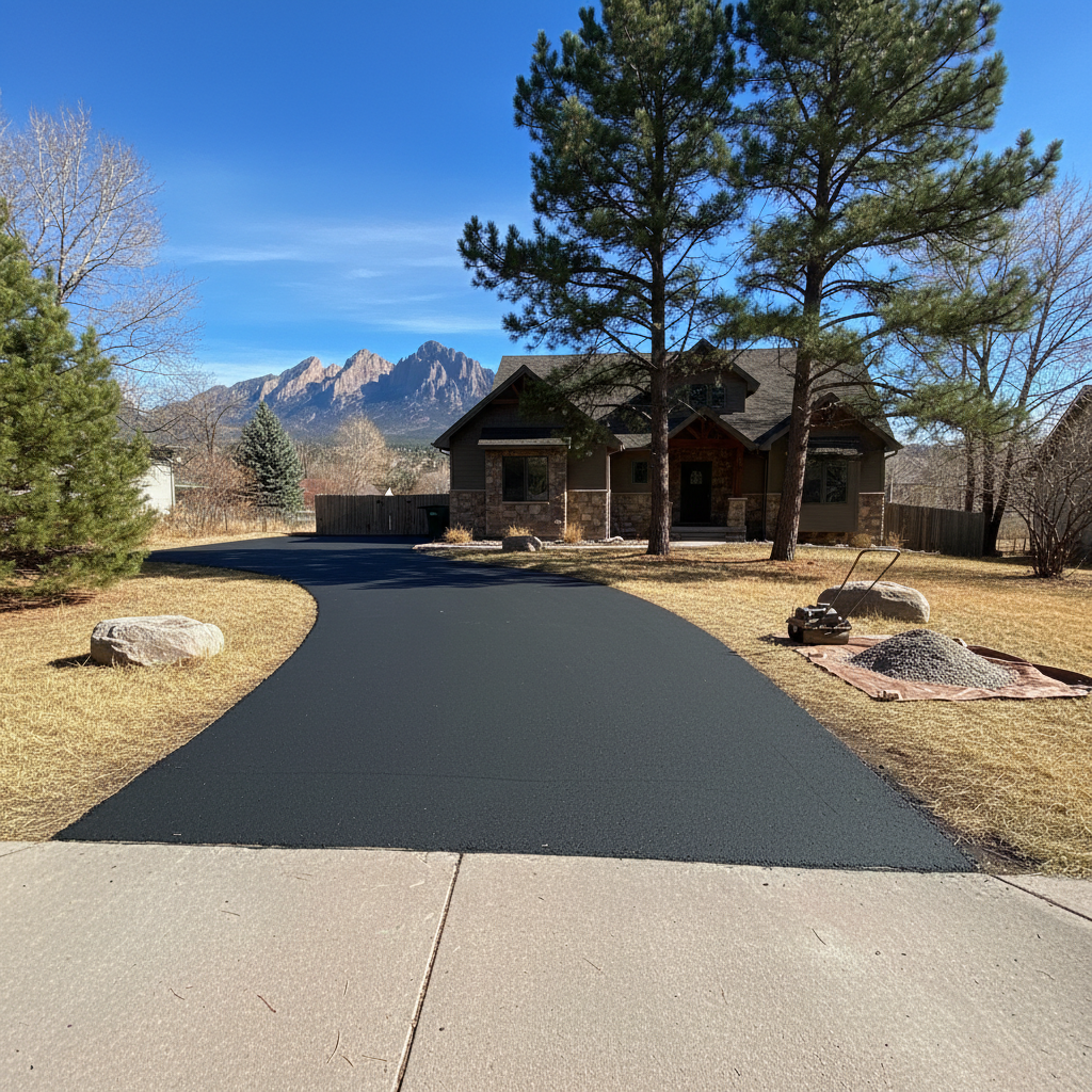 Completed asphalt repair work at a residential property in Boulder, CO