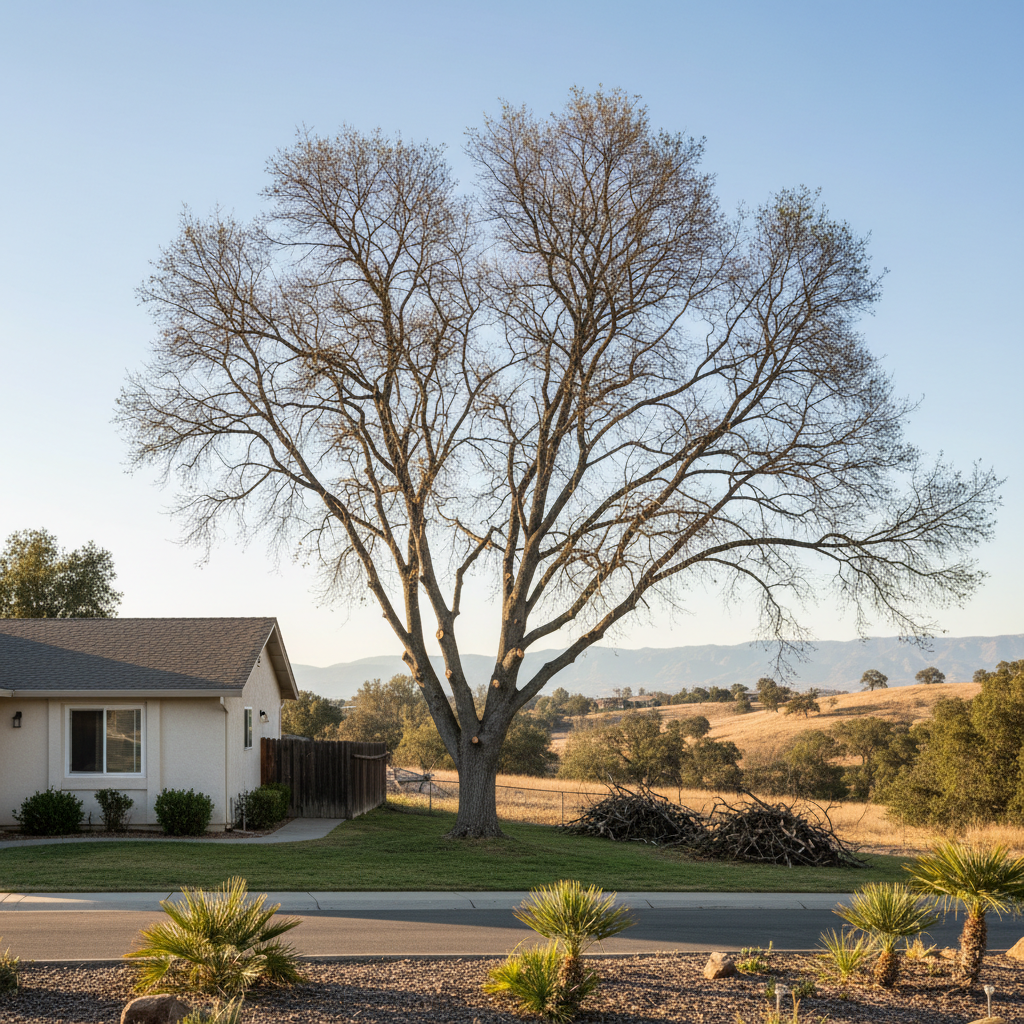 Completed tree pruning work at a residential property in Atwater, CA