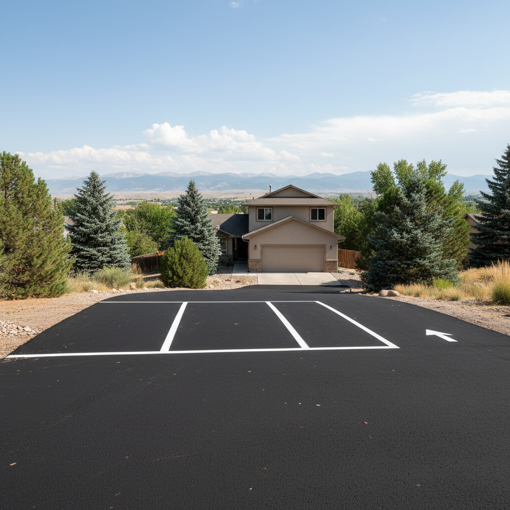 Completed asphalt striping work at a residential property in Aurora, CO