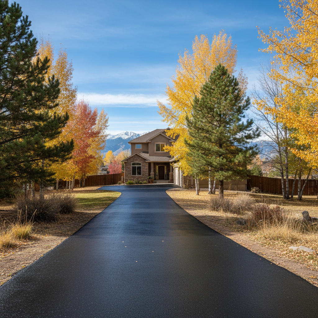 Completed asphalt sealcoating work at a residential property in Aurora, CO