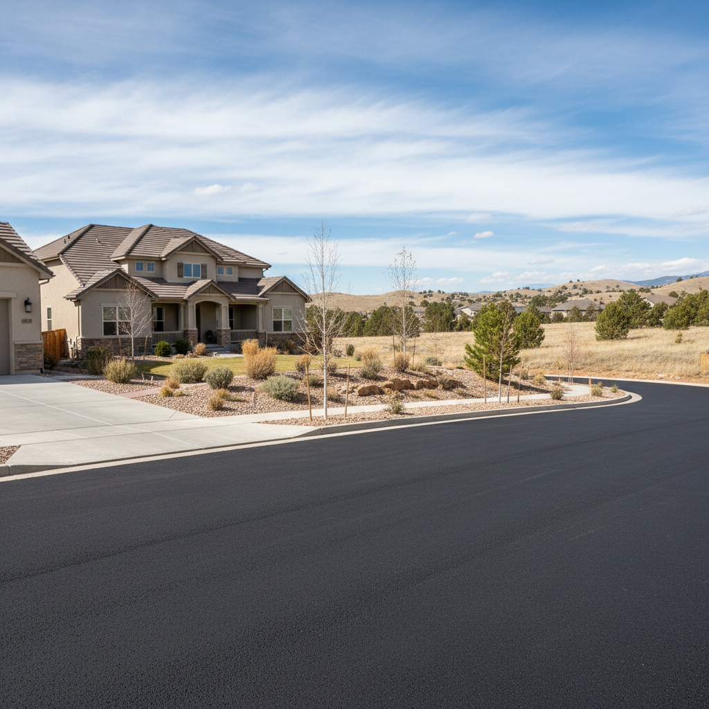 Completed asphalt paving work at a residential property in Parker, CO