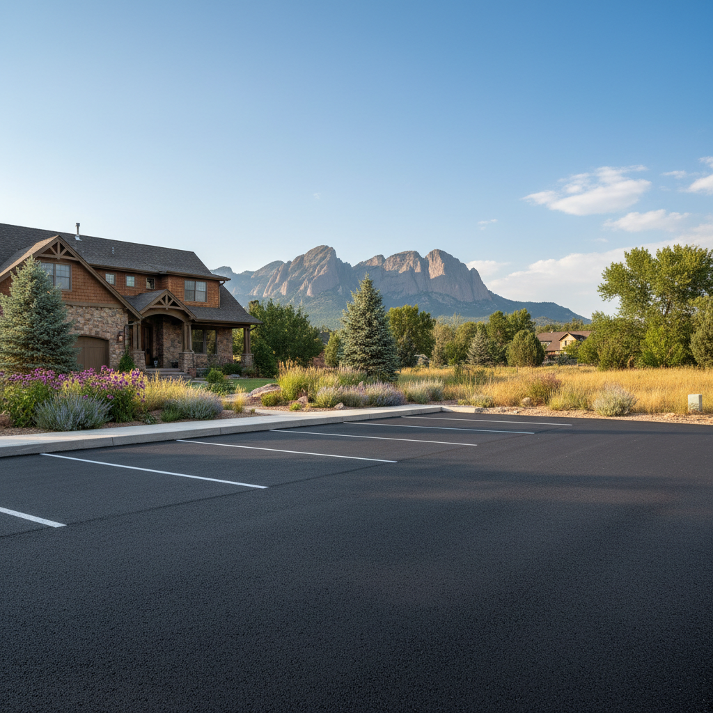 Completed parking lot paving work at a residential property in Boulder, CO