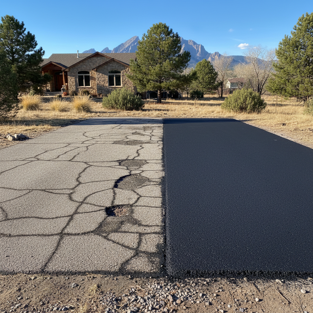Completed asphalt repair work at a residential property in Boulder, CO