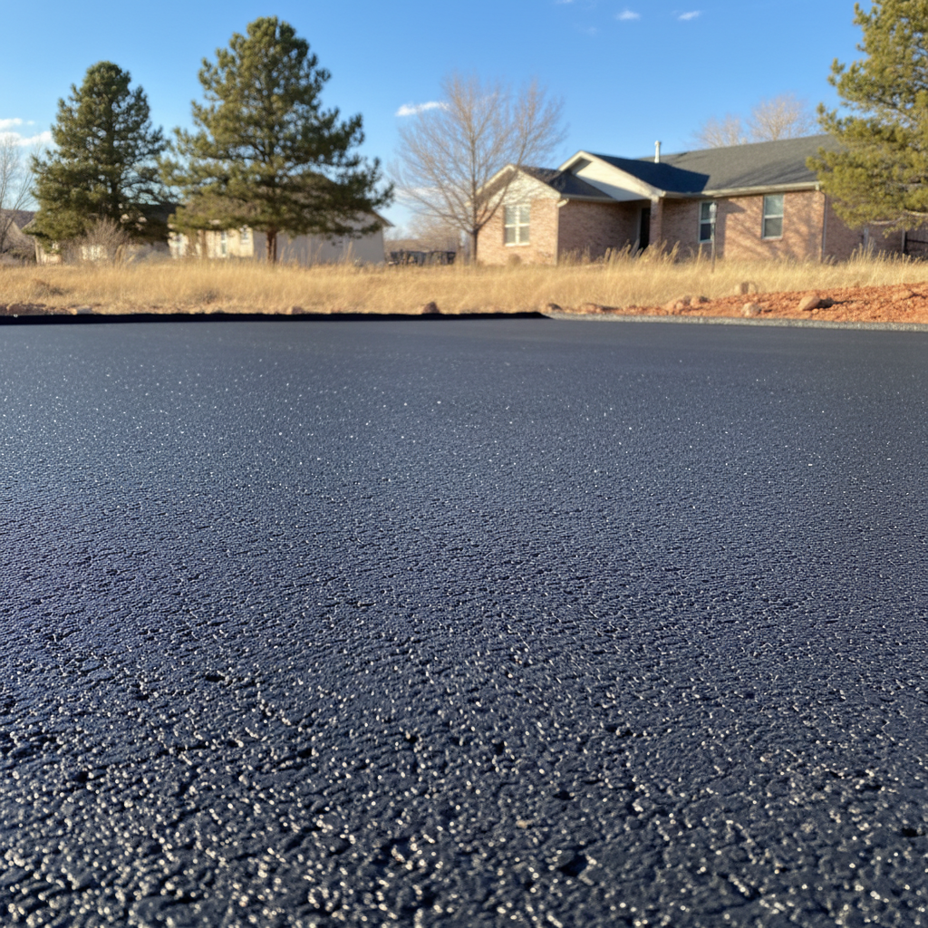 Completed asphalt paving work at a residential property in Aurora, CO