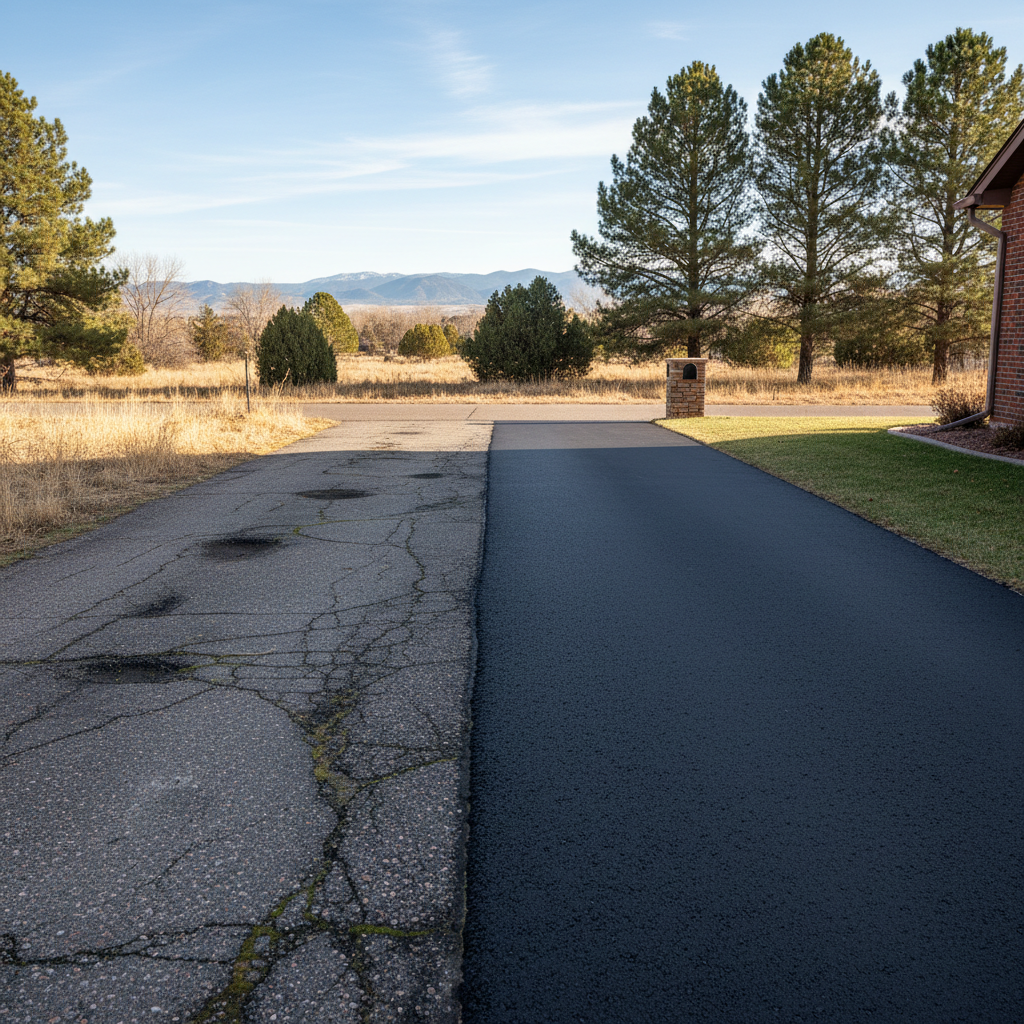 Completed driveway paving work at a residential property in Parker, CO