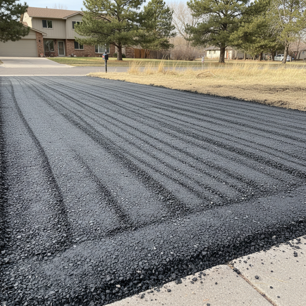 Completed asphalt milling work at a residential property in Longmont, CO