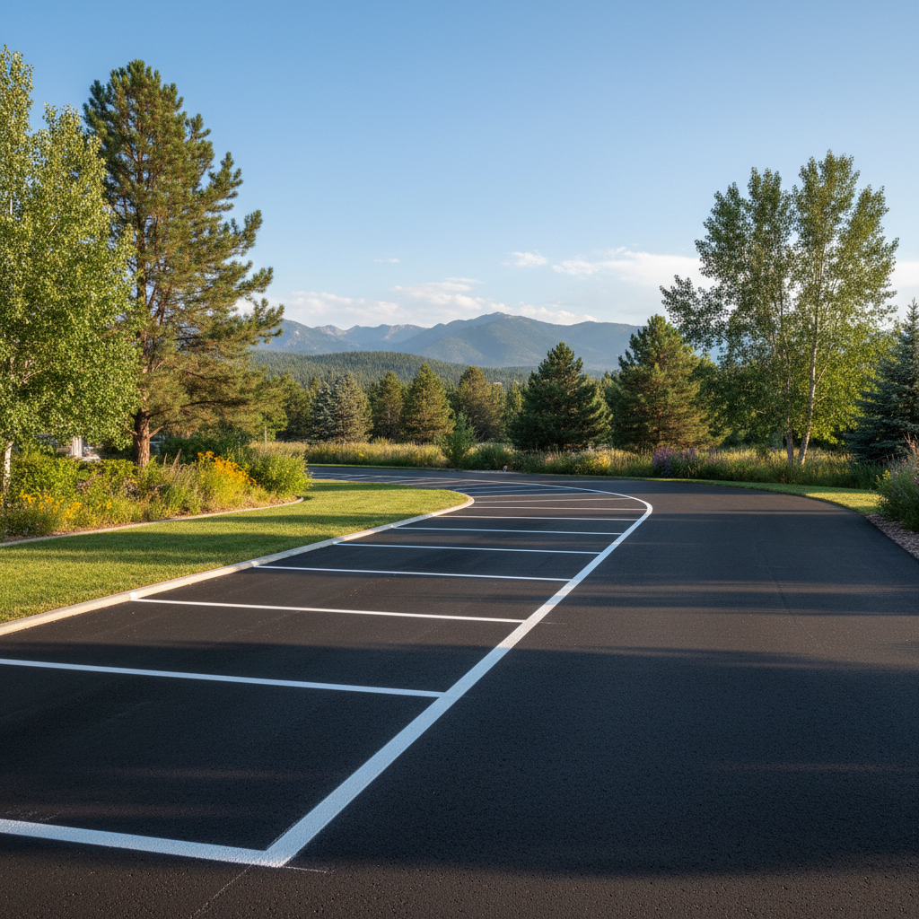 Completed asphalt striping work at a residential property in Longmont, CO