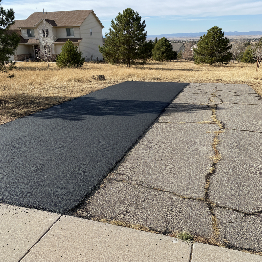 Completed asphalt patching work at a residential property in Parker, CO