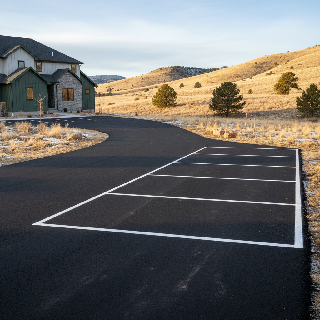 Completed asphalt striping work at a residential property in Lafayette, CO