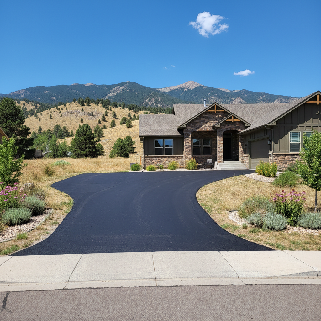 Completed asphalt sealcoating work at a residential property in Loveland, CO