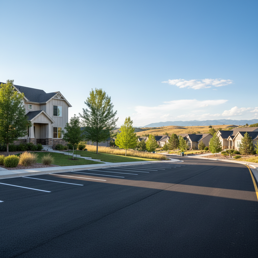 Completed asphalt striping work at a residential property in Lafayette, CO