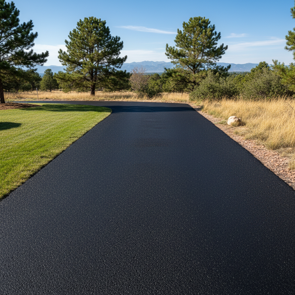 Completed asphalt sealcoating work at a residential property in Parker, CO