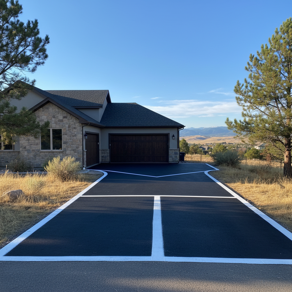 Completed asphalt striping work at a residential property in Parker, CO