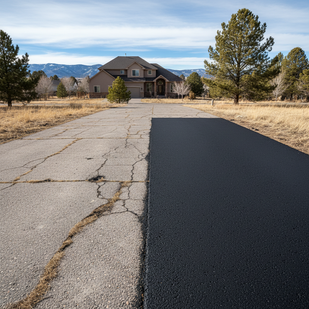 Completed asphalt patching work at a residential property in Lafayette, CO
