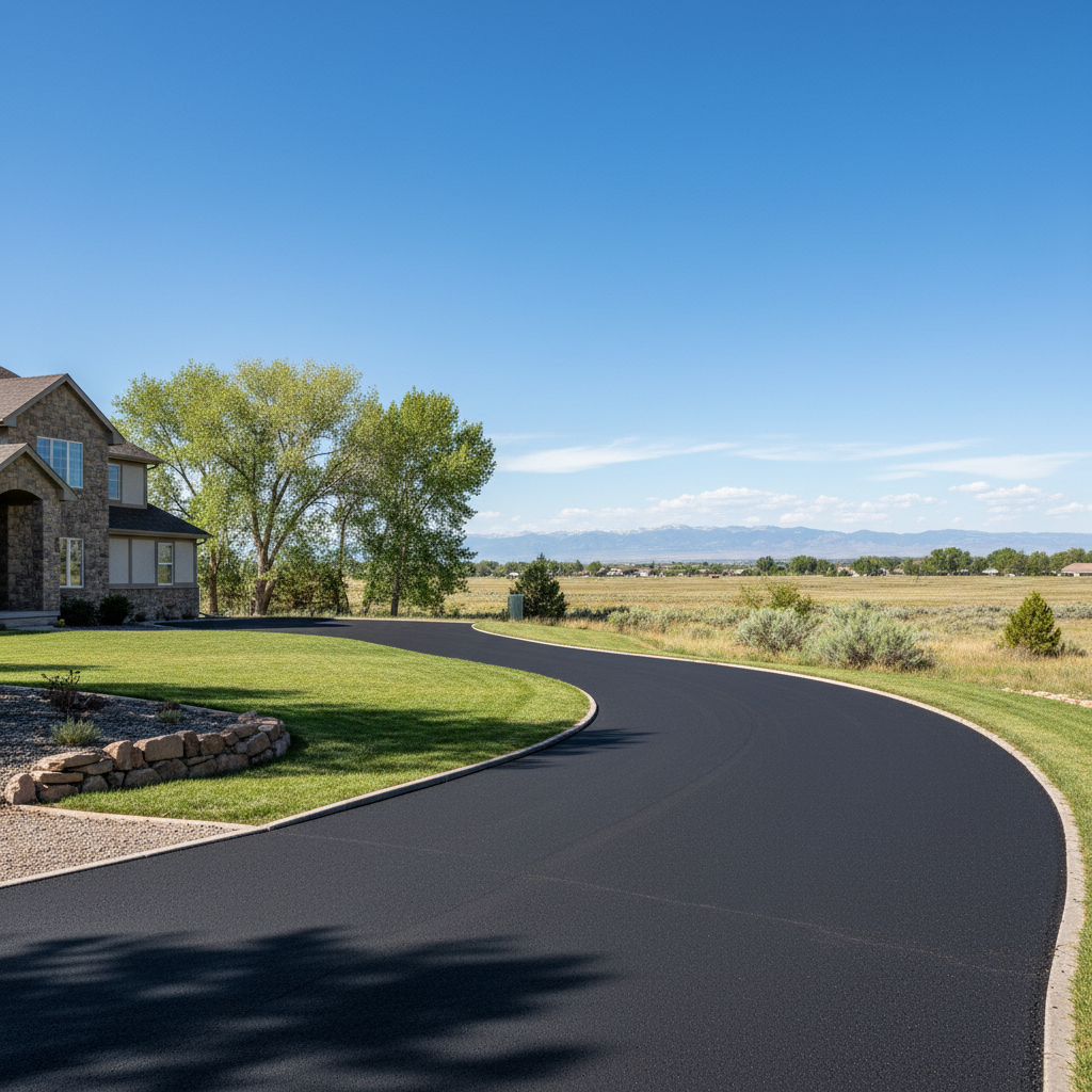 Completed asphalt paving work at a residential property in Brighton, CO