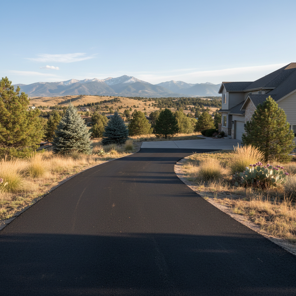 Completed asphalt repair work at a residential property in Fort Collins, CO