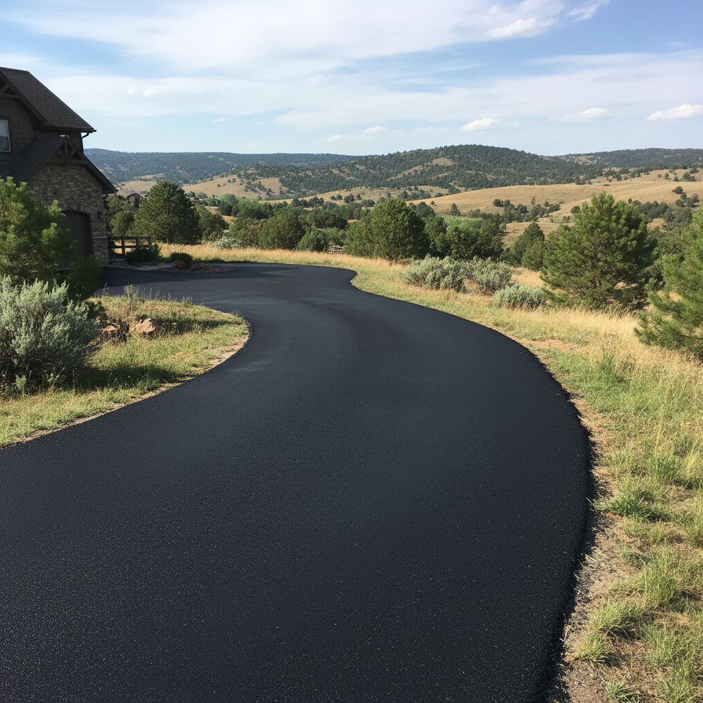 Completed asphalt sealcoating work at a residential property in Lafayette, CO