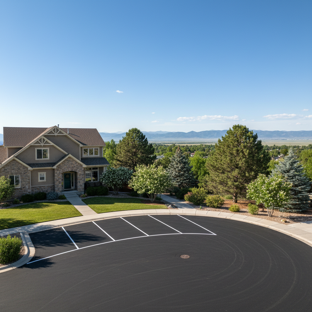 Completed asphalt striping work at a residential property in Longmont, CO
