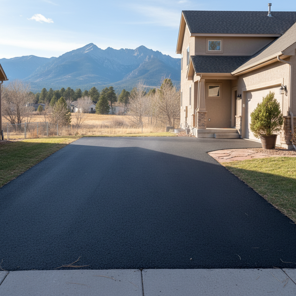 Completed driveway paving work at a residential property in Longmont, CO