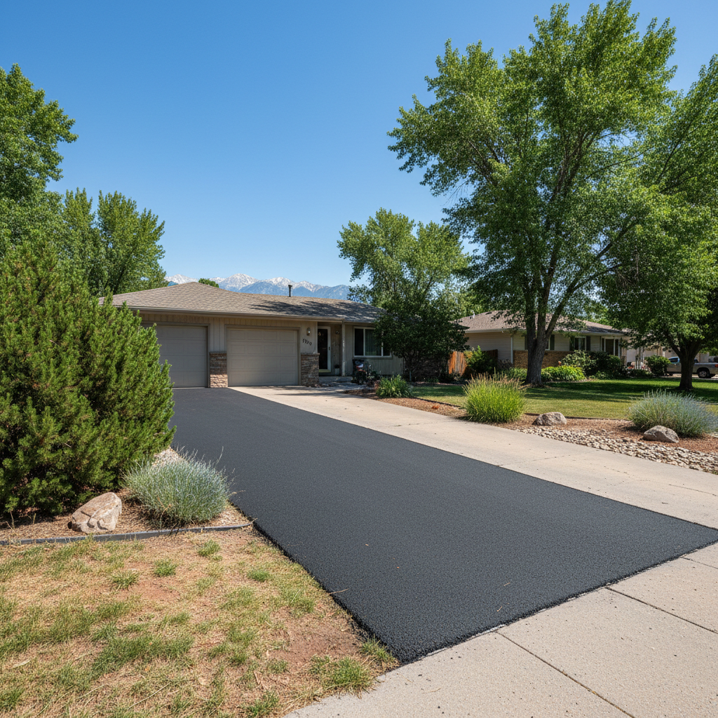 Completed asphalt repair work at a residential property in Longmont, CO