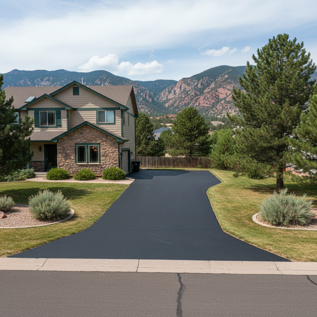 Completed asphalt sealcoating work at a residential property in Loveland, CO