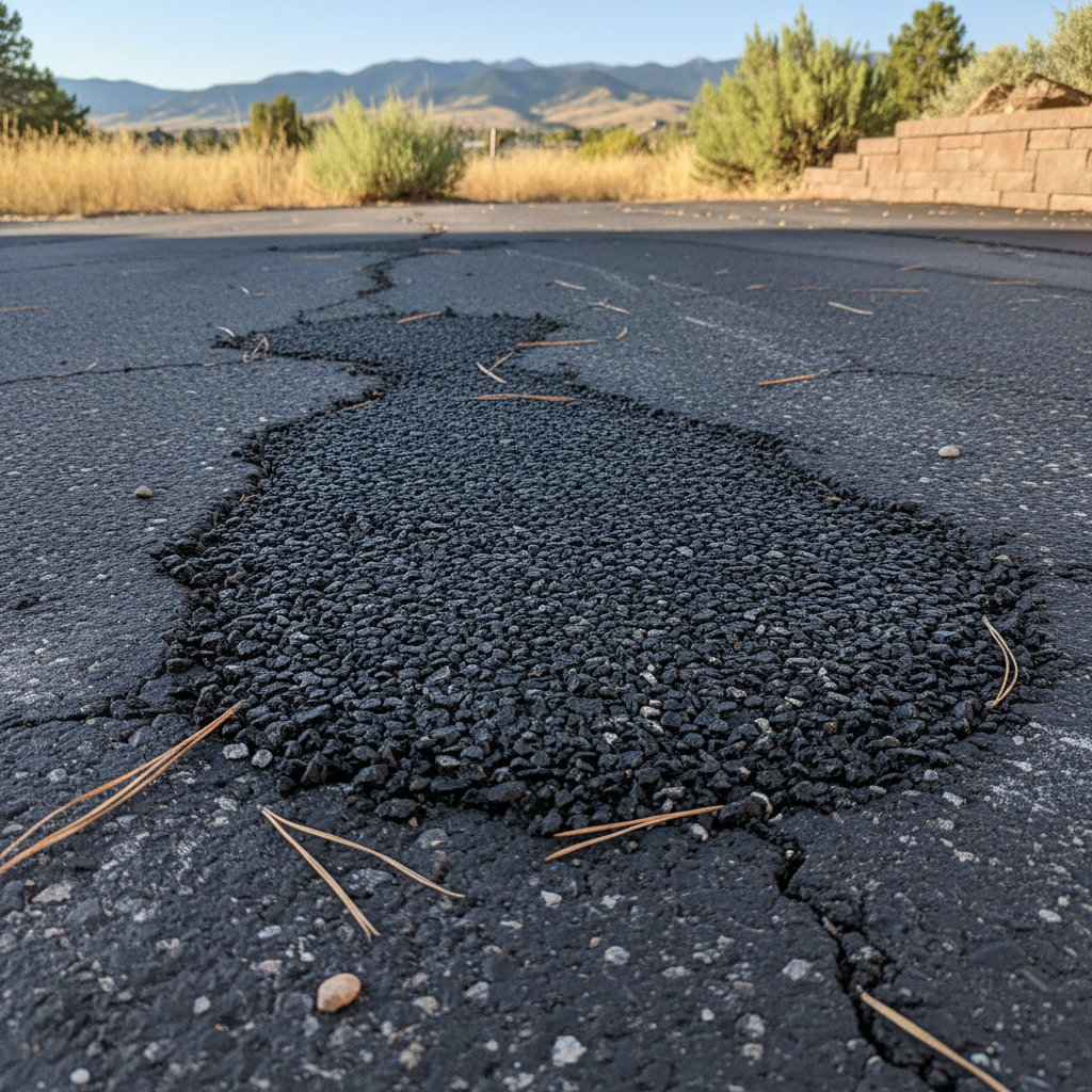 Completed asphalt patching work at a residential property in Fort Collins, CO