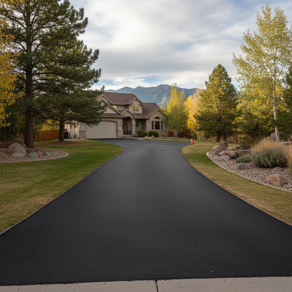 Completed asphalt sealcoating work at a residential property in Boulder, CO