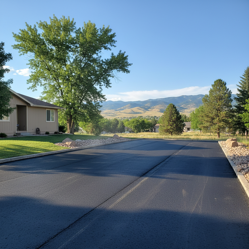 Completed parking lot paving work at a residential property in Loveland, CO
