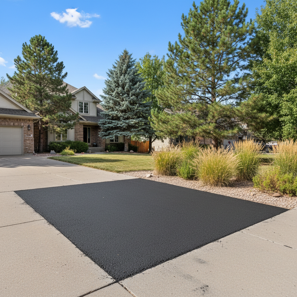 Completed asphalt repair work at a residential property in Fort Collins, CO