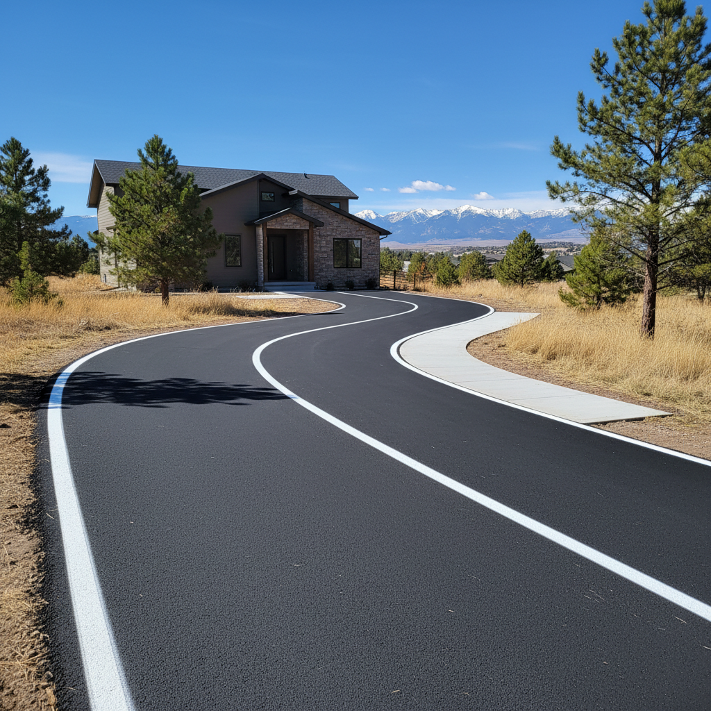 Completed asphalt striping work at a residential property in Broomfield, CO