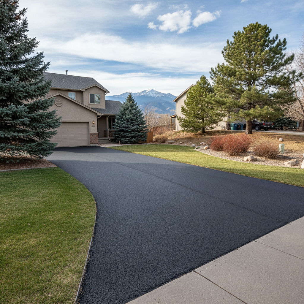 Completed asphalt paving work at a residential property in Colorado Springs, CO