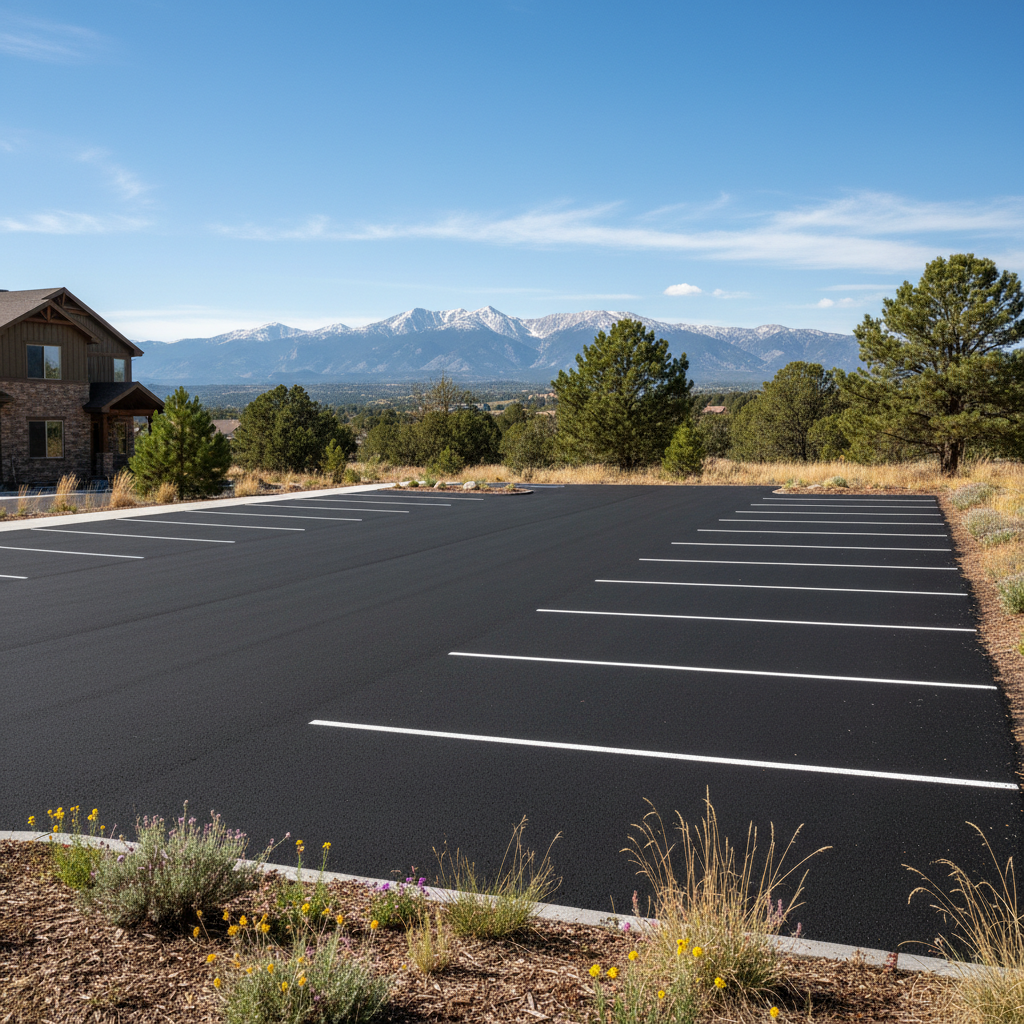 Completed parking lot paving work at a residential property in Colorado Springs, CO