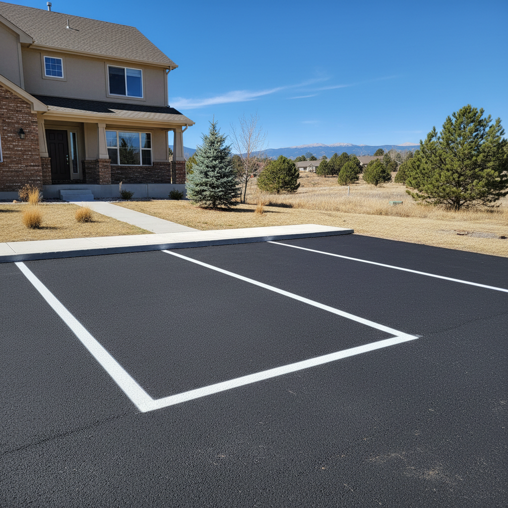Completed asphalt striping work at a residential property in Westminster, CO