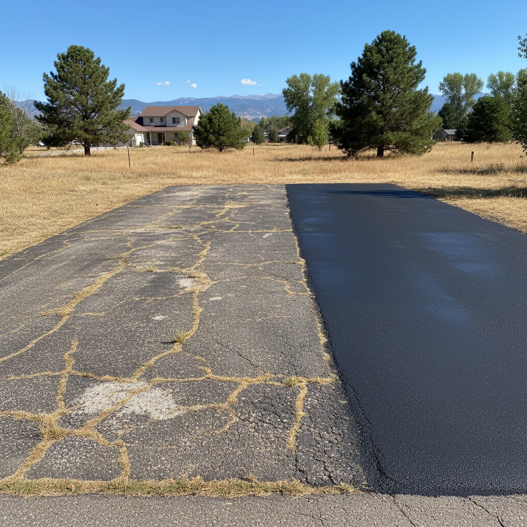 Completed asphalt sealcoating work at a residential property in Greeley, CO