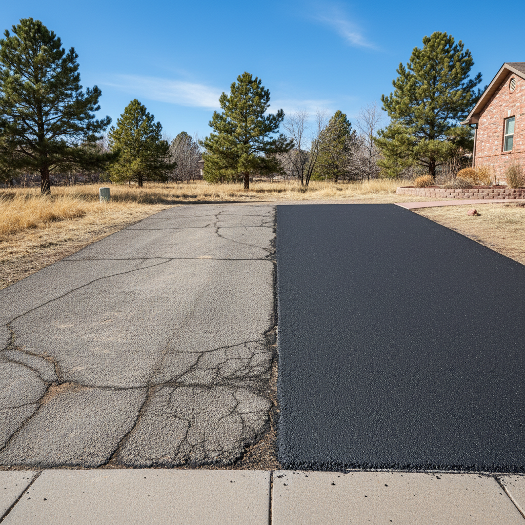 Completed asphalt repair work at a residential property in Parker, CO