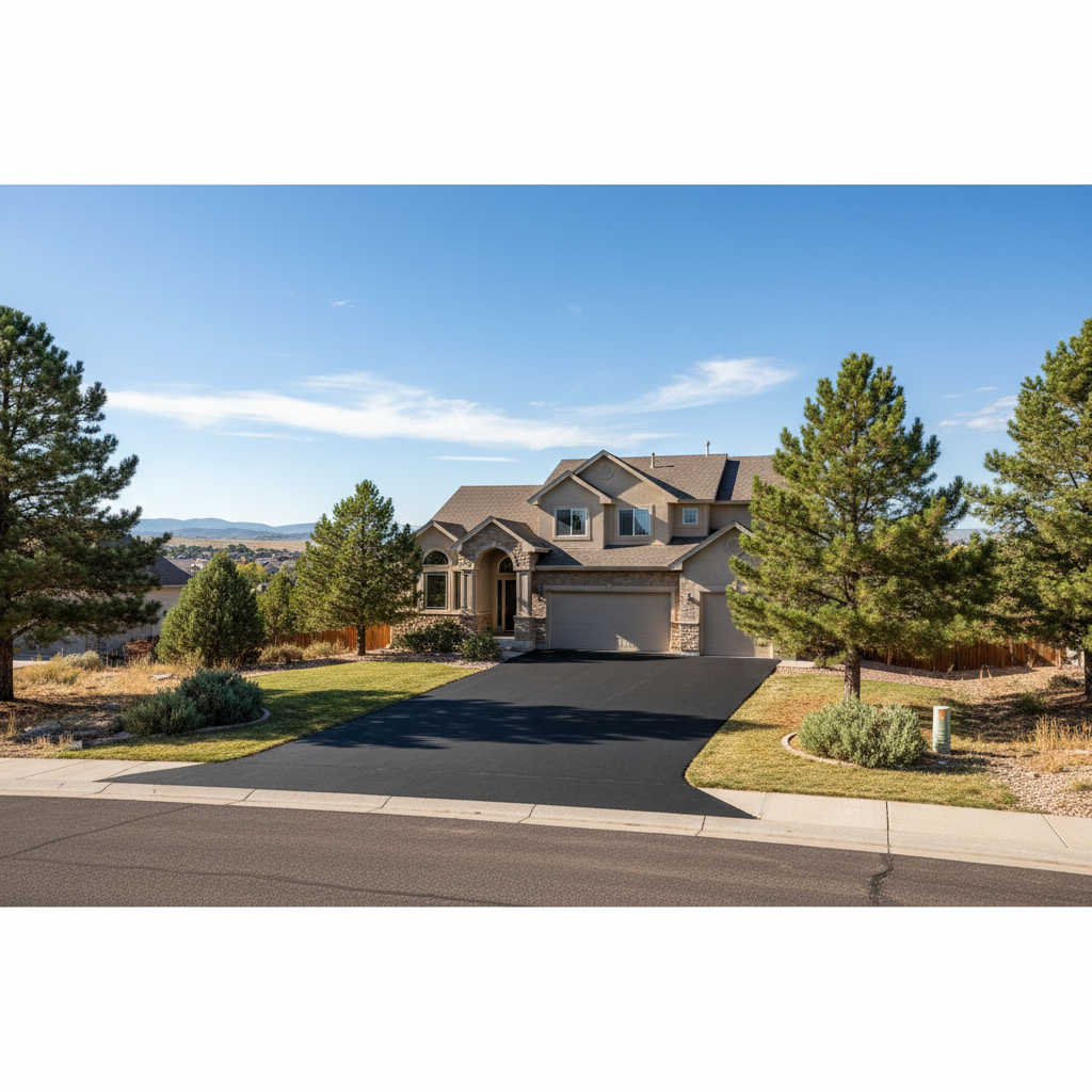 Completed driveway paving work at a residential property in Parker, CO